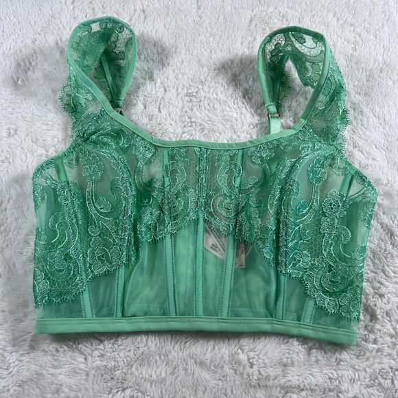 Victorias Secret Dream Angels Mint Green Lace Mesh Corset Top Size S-DD 11240102 - Picture 5 of 12